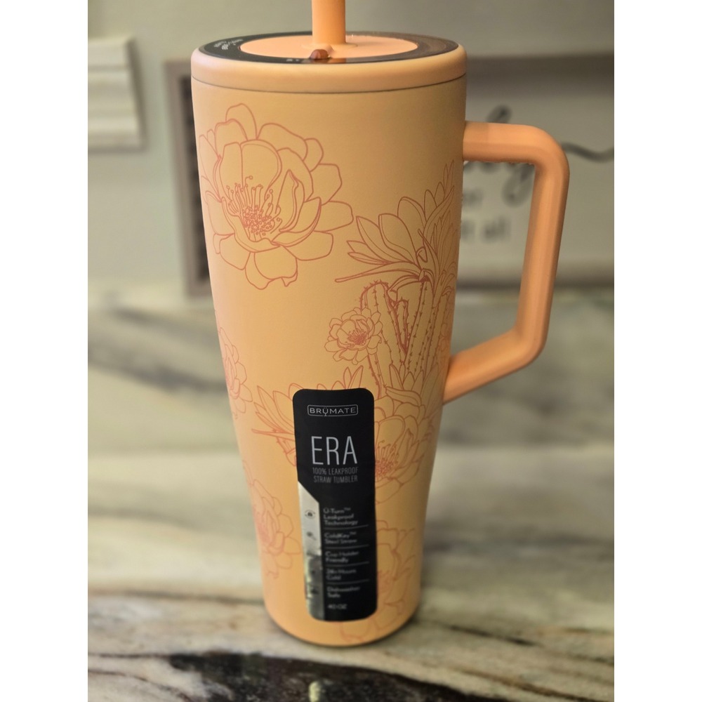 Brumate Era 40oz Tumbler Desert Bloom Floral Leakproof Straw Mug Peach NIB